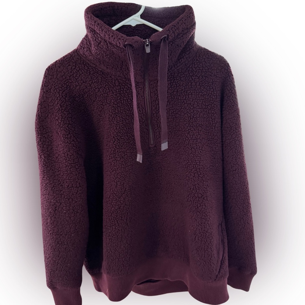 *ATHLETA*Tulus Sherpa Pullover Teddy Fleece Quarter Zip Sweater Spiced Cabernet